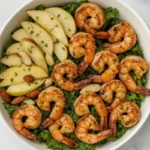 Apple Almond Shrimp Salad – Irresistible, Quick & Flavor-Packed! 3 Apple Almond Shrimp Salad with sliced apples, almonds, and kale in a white bowl